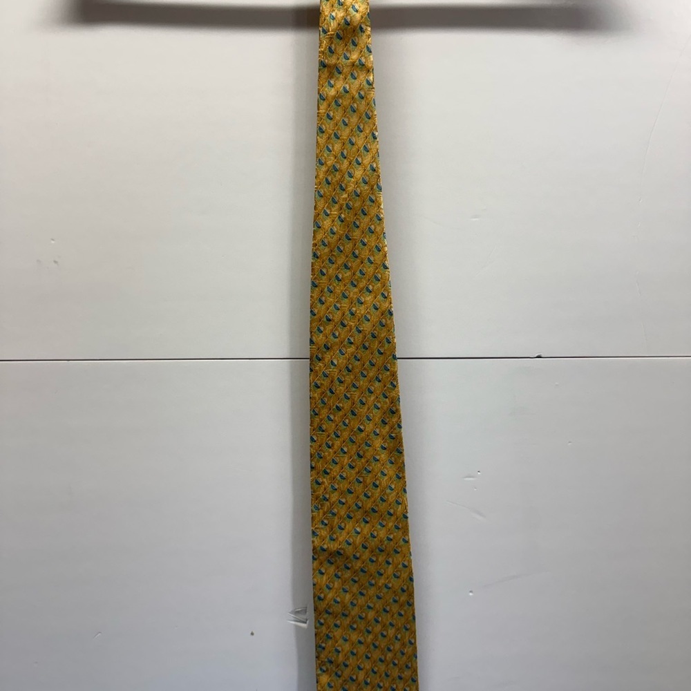 Vintage Ermenegildo Zegna Yellow Silk Tie with Teal Accent Pattern